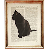 Black cat silhouette sitting on vintage dictionary page art print