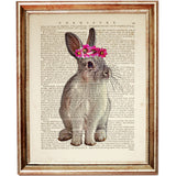 Rabbit with Flower Crown Dictionary Art Print