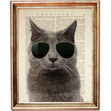 Cat Portrait with Sunglasses Dictionary Art Print