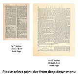 Size comparison showing 5x7 and 8x10 vintage dictionary art prints on real book pages