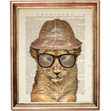 Lion Wearing Glasses and Hat Dictionary Art Print