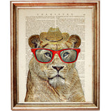 Lion with Sunglasses and Hat Dictionary Art Print