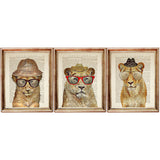 Set of 3 Lions Wearing Glasses and Hats Dictionary Art Print