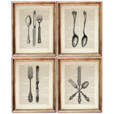 Spoon, Knife, Fork Dictionary Art Prints - Set of 4