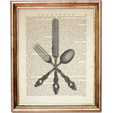 Overlapping design of spoon, knife, and fork dictionary art print