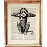 Set of 3 Wise Monkeys Dictionary Art Prints, Guardians of Virtue Decor