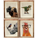 Set of 4 Animal Portraits Dictionary Art Prints, Wild Expressions