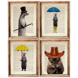 Set of 4 Otter Dictionary Art Prints, Funny Animal Tales Wall Decor