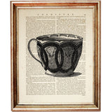 Vintage Tea Cup Set of 4 Dictionary Art Prints, Tea-Time Charm Poster