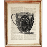Vintage Tea Cup Set of 4 Dictionary Art Prints, Tea-Time Charm Poster