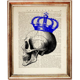 Set of 4 Crowned Skull Dictionary Art Prints, Royal Skulls Wall Decor