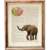 Set of 4 Elephants with Balloon Dictionary Art Prints, Wildlife Decor