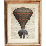Set of 4 Elephants with Balloon Dictionary Art Prints, Wildlife Decor