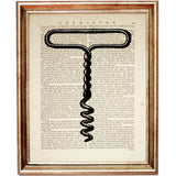 Set of 8 Wine Openers Dictionary Art Print, Corkscrew Collection Decor