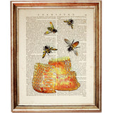 Botanical Bee Dictionary Art Prints Set of 3 - Honeycomb & Lavender Wall Decor Poster