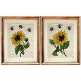 Sunflower with Bees Set of 2 Dictionary Art Prints: Nature's Beauty