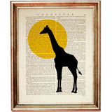 Giraffe Sun Silhouette Safari Nursery Wall Art Set, Vintage Poster Prints