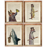 Set of 4 Funny Animals Dictionary Art Prints, Wild Wonders Poster