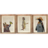 Cartoon Animal Wall Art Set - 3 Funny Prints: Fox, Butterfly, Meerkat Penguin & Dapper Gentlemen