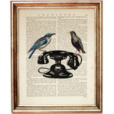 Telephone with Two Birds Dictionary Art Print, Retro Enthusiasts Gift