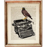 Vintage Typewriter, Gramophone, Telephone with Birds Trio, Set of 3 Dictionary Art Prints