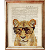 Lion Wall Art Set of 3 Crowned Glasses Dictionary Prints for Safari Nursery Decor