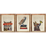 Set of 3 Funny Animal Dictionary Art Prints: Wolf, Fox, Owl Wall Decor