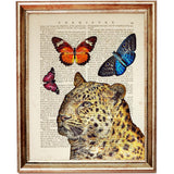 Leopard Wall Art Set 3 Dictionary Art Prints, Animal Portrait with Glasses, Flowers, Butterfly