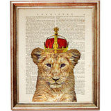 Lion Wall Art Set of 3 Crowned Glasses Dictionary Prints for Safari Nursery Decor