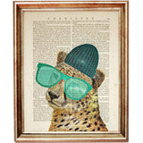 Set of 4 Cheetah Portrait Dictionary Art Prints, Graceful Speed Decor