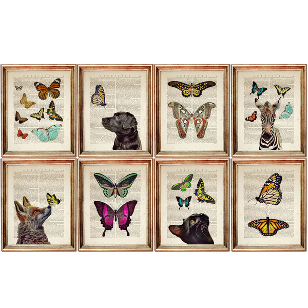 Butterfly Accented Animal Portraits Wall Decor