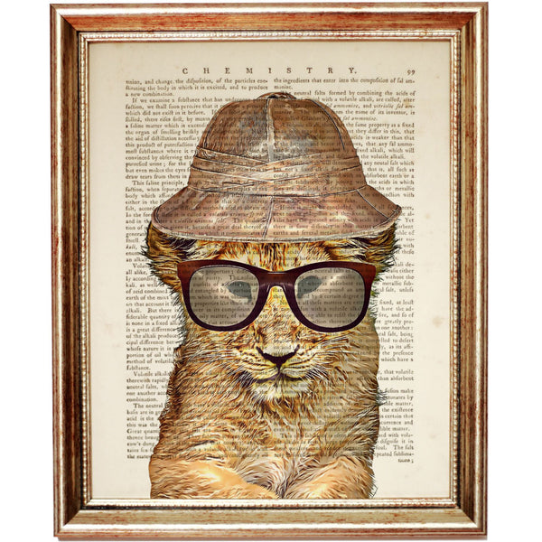 Baby Lion Wearing Hat and Sunglasses Artwork