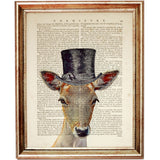 Elegant deer portrait with top hat - Dictionary art print for home decor