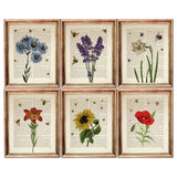 Set of 6 Flower with Bees Dictionary Art Prints