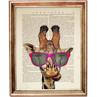 Giraffe with Pink Sunglasses Portrait Art Print