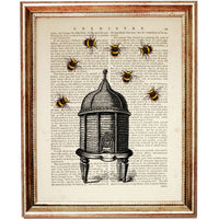 Retro Bee Hive with Vibrant Flying Bees Wall Decor