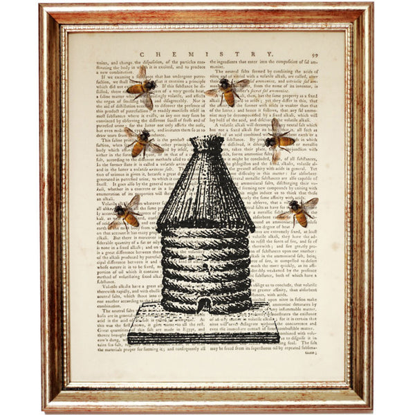 Beehive and Bees Nostalgic Dictionary Print