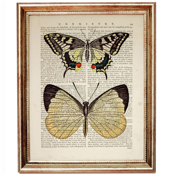 Elegant vintage dictionary art print with two butterflies
