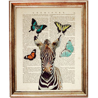 Zebra in Natural Habitat with Butterflies Poster