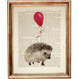 Cute Hedgehog Artwork with Red Balloon Dictionary Art Print