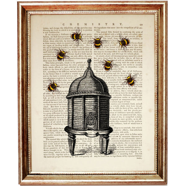 Classic Beehive with Flying Bees Print