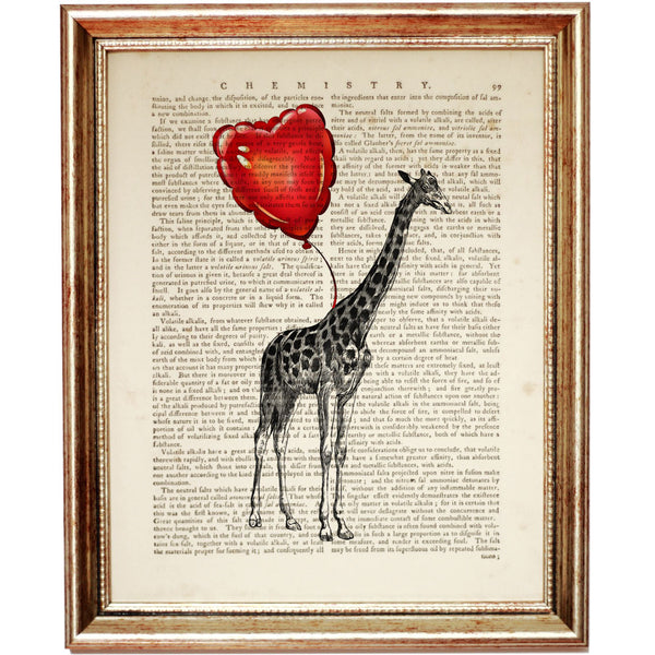 Giraffe with Red Balloon Wall Art Print