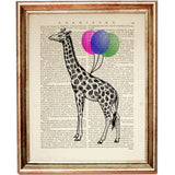 Giraffe Floating with Balloons Wall Art