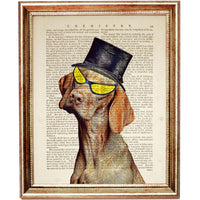 Dog Portrait Art Print with Hat and Sunglasses