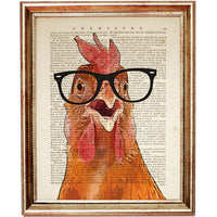 Colorful Rooster Portrait with Sunglasses Dictionary Art Print