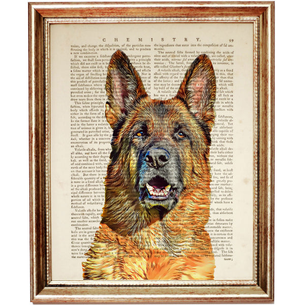 German Shepherd Dog Art Print, Illustrated Pet Portrait, Wall Decor