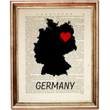 Germany Map Silhouette with Red Heart on Berlin Art Print