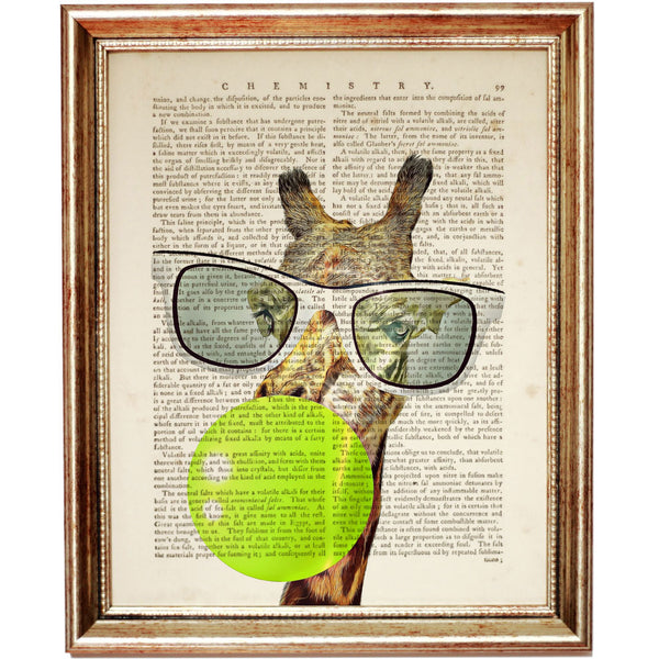 Giraffe Portrait with White Sunglasses and Green Bubblegum Art Print