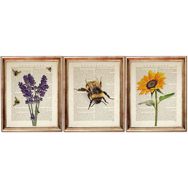 Sunflower Lavender Bee Floral Dictionary Print
