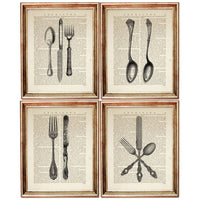 Spoon, Knife, Fork Dictionary Art Prints - Set of 4